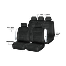 SCA Velour Executive Seat Cover Pack Black Adjustable Headrests Airbag Compatible 30&06H SAB, , scanz_hi-res