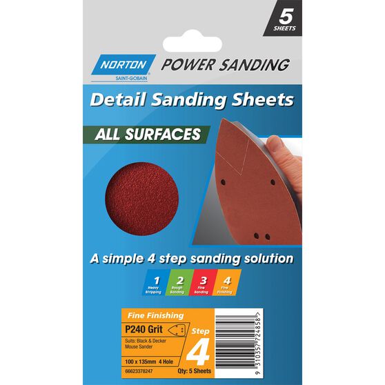 Norton Mouse Sanding Sheets 240 Grit 5 Pack, , scanz_hi-res