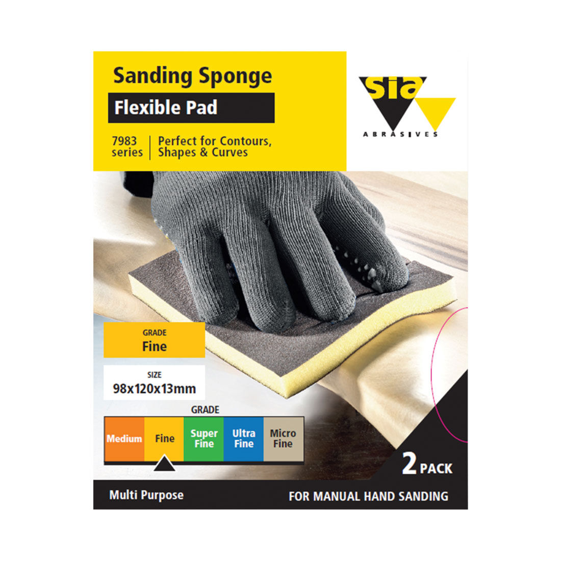 SIA Abrasives Sanding Pad 2 Pack Fine - Siasponge 7983, , scanz_hi-res