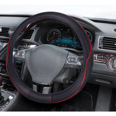 SCA Steering Wheel Cover Leather Look & Carbon Black/Red 380mm Diameter, , scanz_hi-res