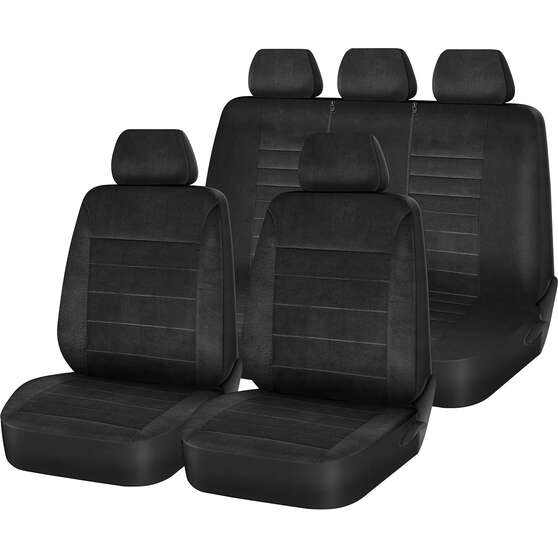 SCA Velour Executive Seat Cover Pack Black Adjustable Headrests Airbag Compatible 30&06H SAB, , scanz_hi-res