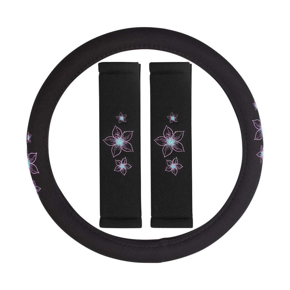 SCA Steering Wheel Cover & Seat Belt Buddie Flower Purple & Aqua, , scanz_hi-res