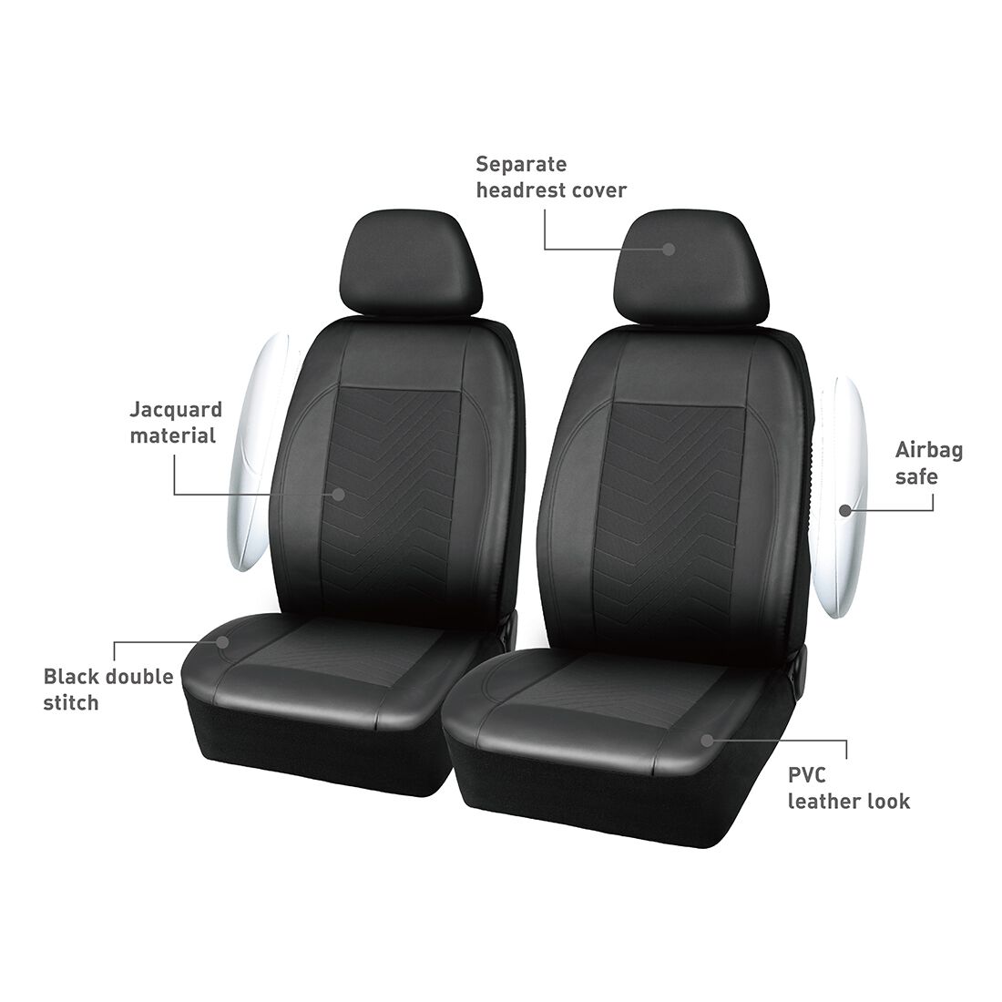 SCA Jacquard & Leather Look Seat Covers Black, Adjustable Headrests, Airbag Compatible, Size 30A, , scanz_hi-res