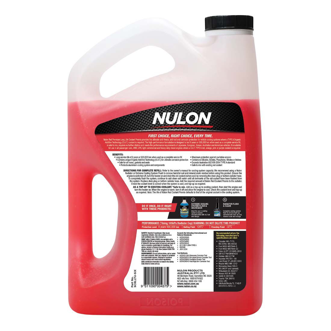 Nulon Red Anti-Freeze / Anti-Boil Coolant Premix - 6 Litres, , scanz_hi-res
