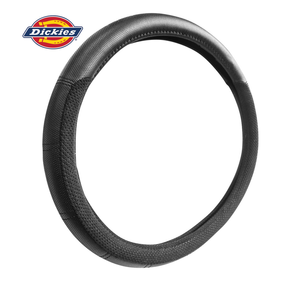 Dickies Premium Leather Look & Suede Steering Wheel Cover Black 380mm Diameter, , scanz_hi-res