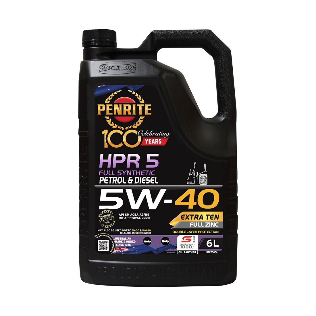 Penrite HPR 5 Engine Oil - 5W-40, 6 Litre, , scanz_hi-res