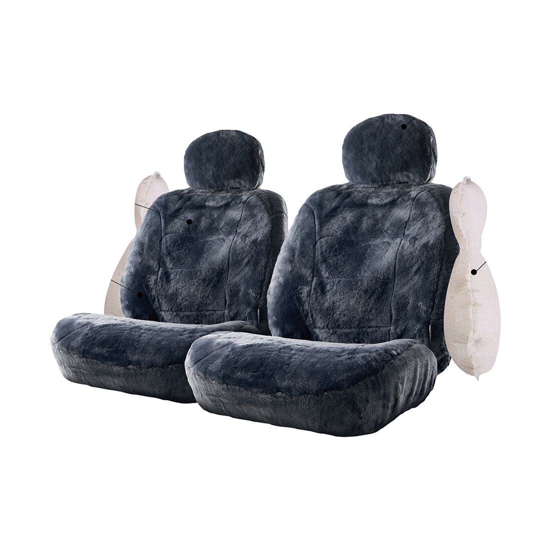 Silver CLOUDLUX Sheepskin Seat Covers - Slate Adjustable Headrests Size 30 Airbag Compatible, , scanz_hi-res