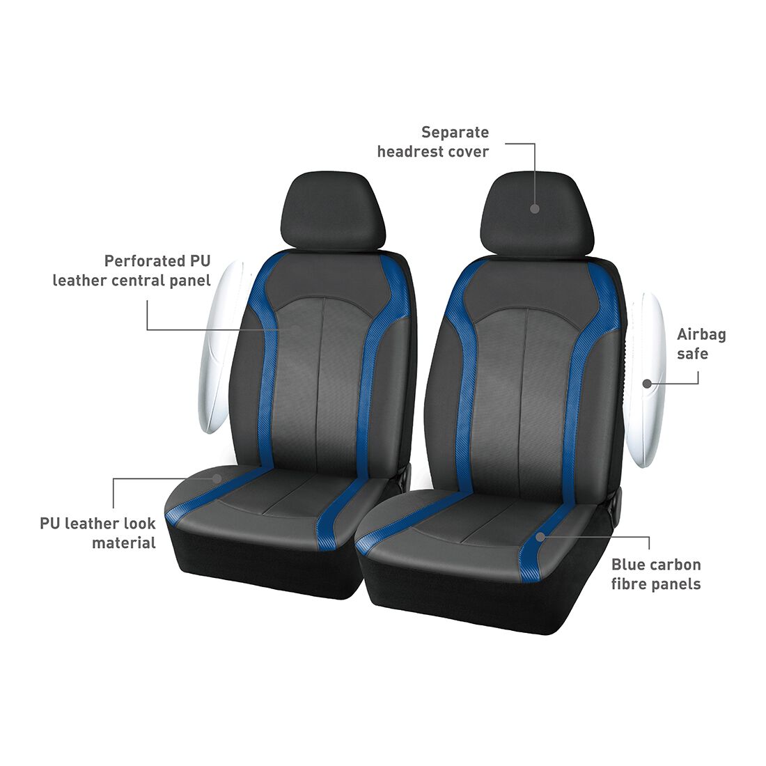 SCA Seat Cover Sports Black & Blue Leather Look, Adjustable Headrests, Airbag Compatible, Size 30A, , scanz_hi-res