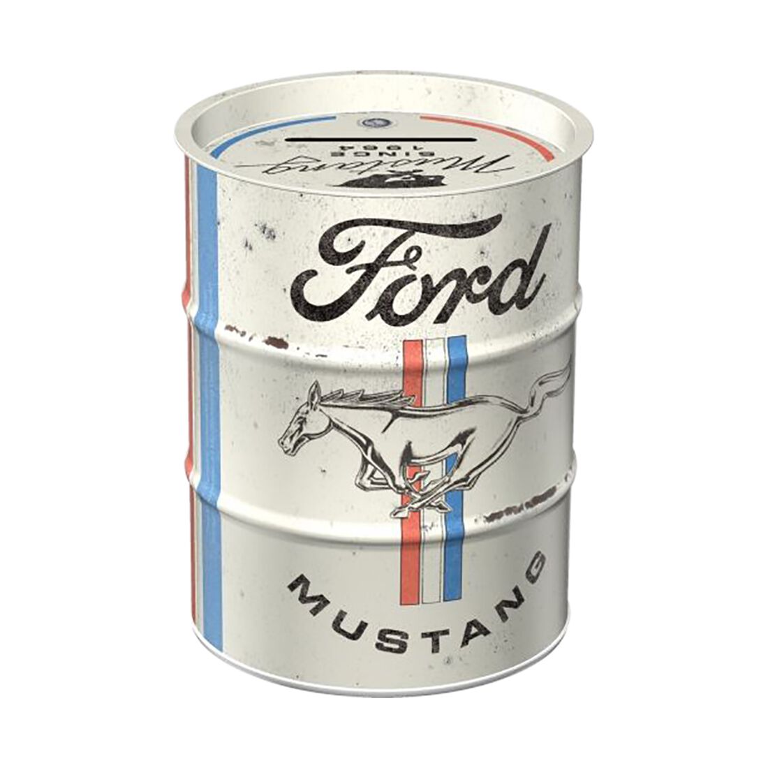 Nostalgic-Art Oil Barrel Money Box Ford Mustang - Horse & Stripes logo, , scanz_hi-res