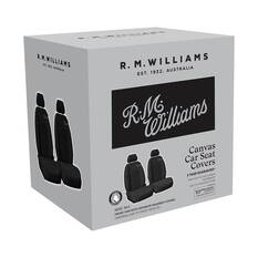 R.M Williams Seat Cover Poly Canvas Seat Cover - Black/Grey Stitch Adjutsable Headrest Airbag Compatable, , scanz_hi-res