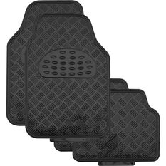 SCA Checkerplate Car Floor Mats PVC Black Set of 4, , scanz_hi-res