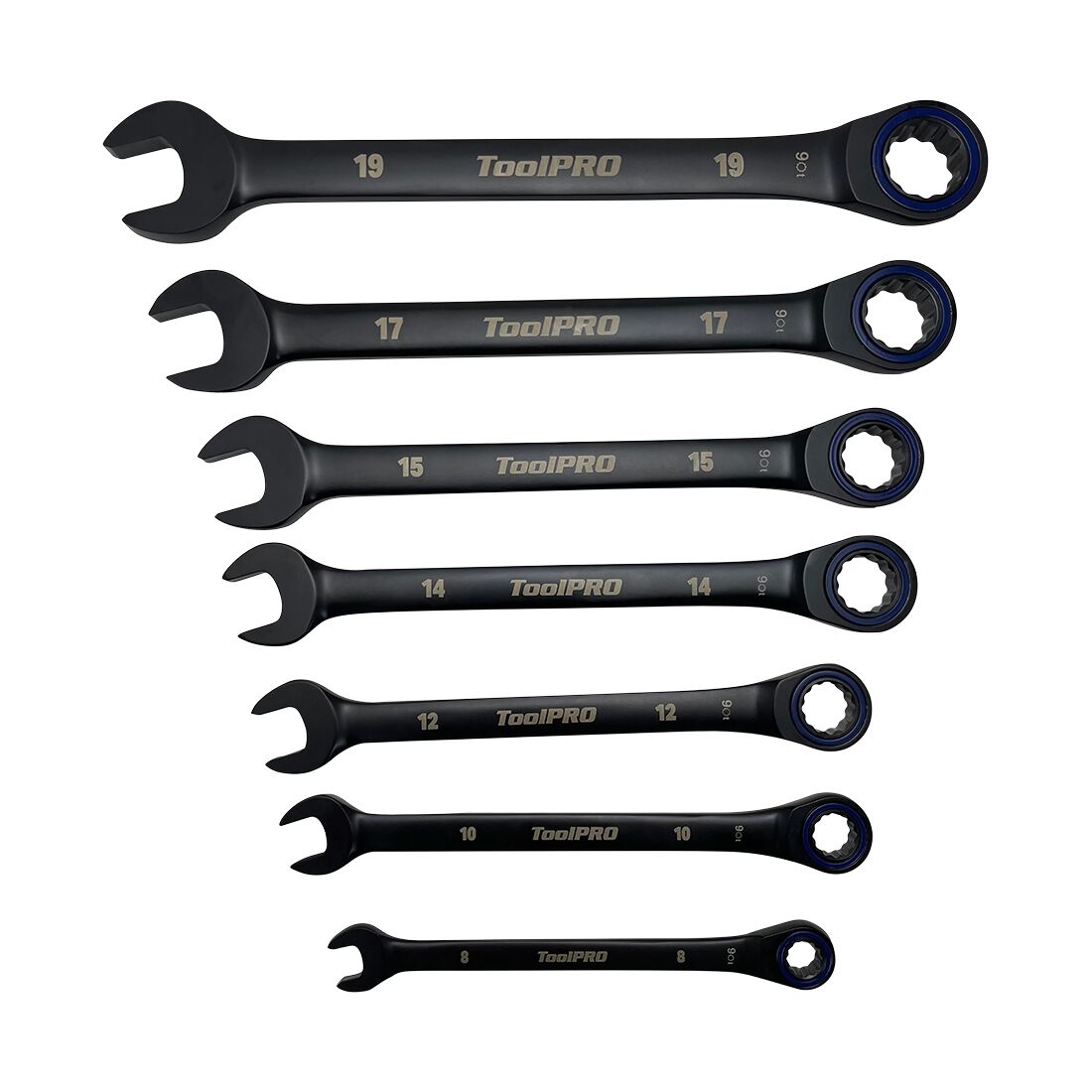 ToolPRO Black Ratchet Spanner Set 90-Tooth 7 Piece, , scanz_hi-res