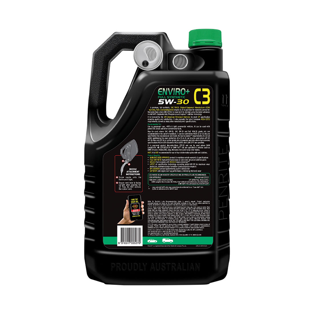 Penrite Enviro+ C3 Engine Oil - 5W-30 5 Litre, , scanz_hi-res