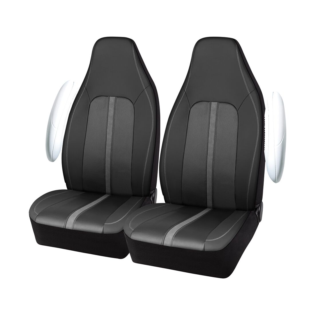 SCA Seat Cover Sports Black & Grey Metallic Leather Look, Built-in Headrests, Airbag Compatible, Size 60A, , scanz_hi-res