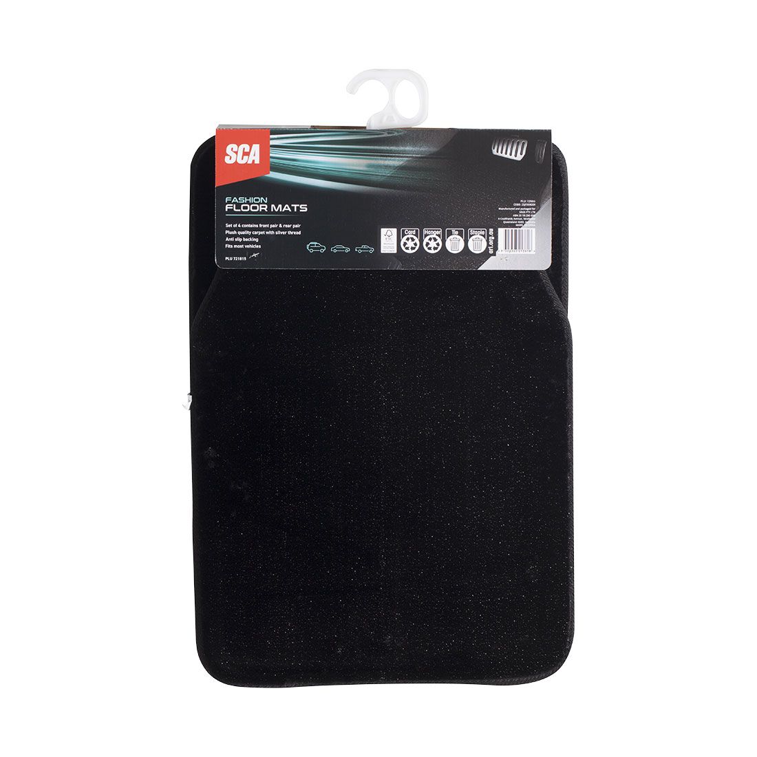 SCA Floor Mats Carpet Plush Black & Silver Set of 4, , scanz_hi-res