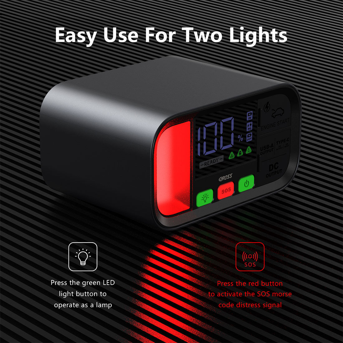 CAROSS T19 12V 1600A Smart Lithium Jump Starter With Built-in 2 Mode LED Worklight, , scanz_hi-res