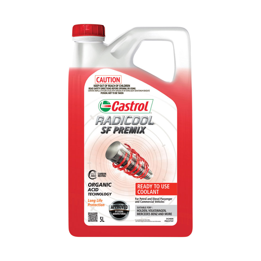 Castrol Red Radicool Ready To Use Coolant SF Premix - 5 Litres, , scanz_hi-res