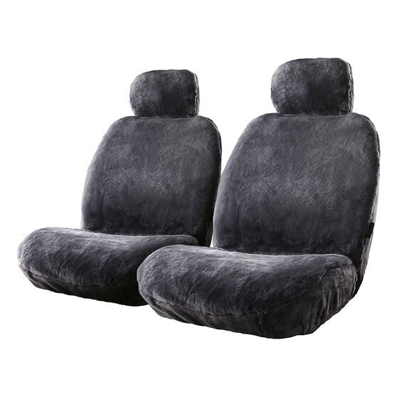 Gold CLOUDLUX Sheepskin Seat Covers - Slate Adjustable Headrests Size 30 Front Pair Airbag Compatible, Slate, scanz_hi-res