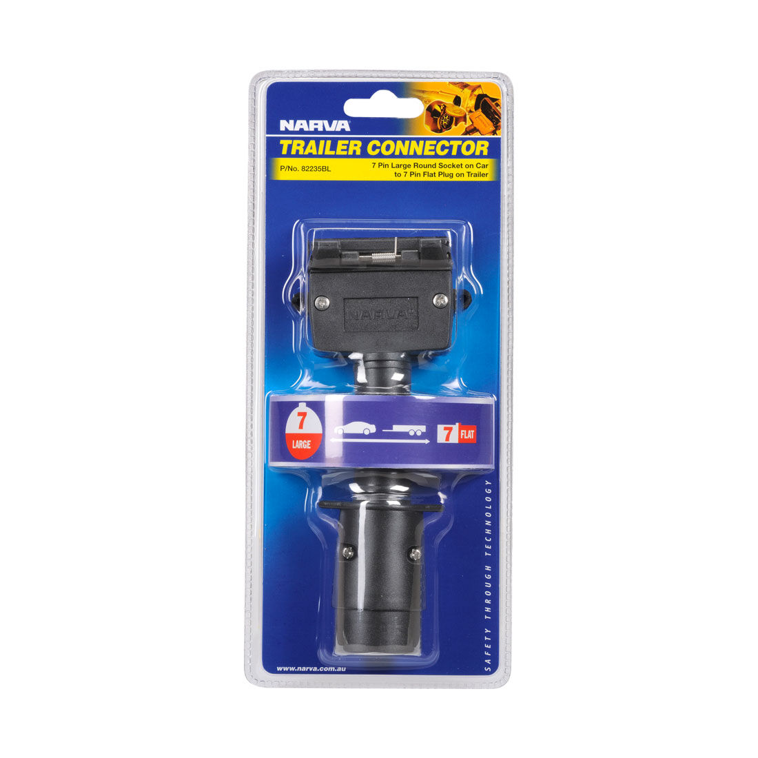 Narva Trailer Adaptor 7 Pin Large Round Socket to 7 Pin Flat Plug, , scanz_hi-res