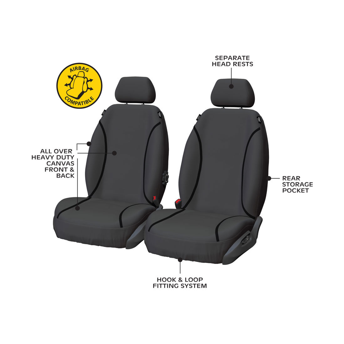Tradies Canvas Ready Made Seat Covers Front Pair Grey suits Ranger, , scanz_hi-res