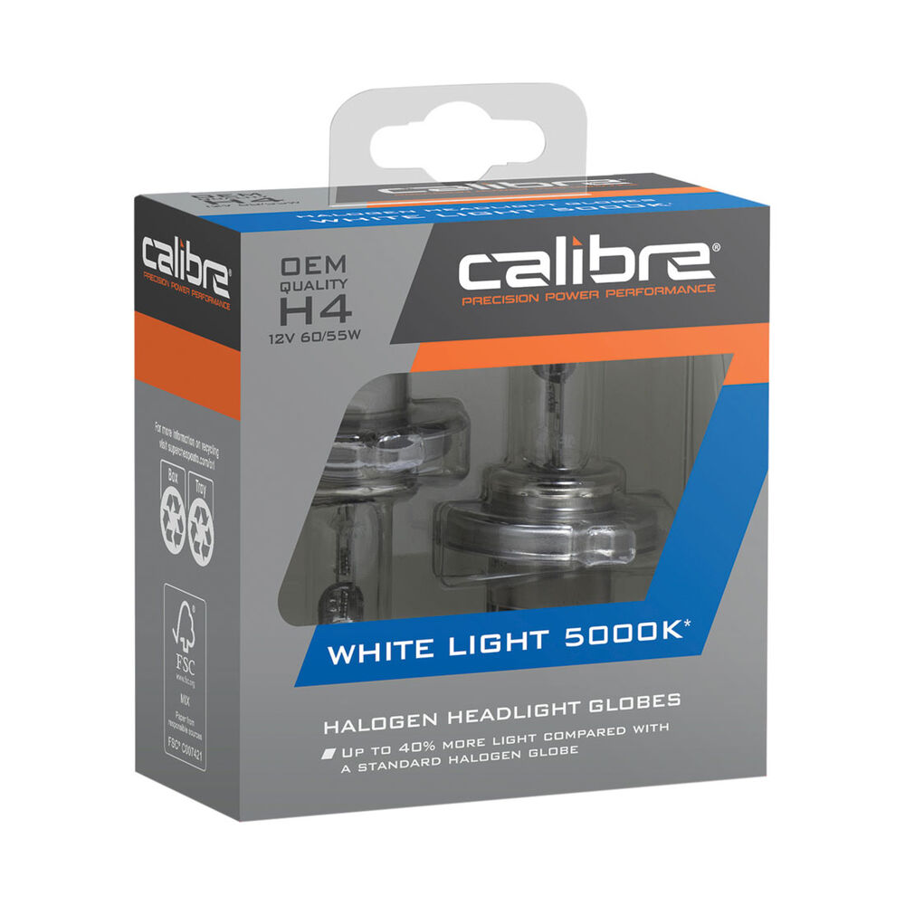 Calibre Headlight Globes White Light 5000k H4 12V 60/55W Supercheap