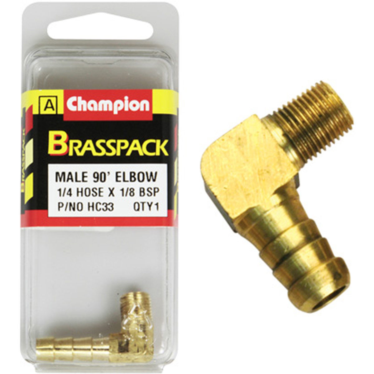 Champion Male Brass Pack 90&deg; Elbow HC33, 1/4" x 1/8", , scanz_hi-res