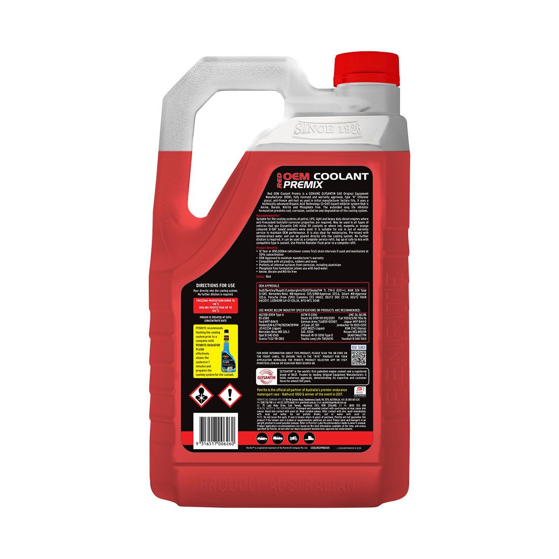 Penrite Red Long Life Anti Freeze / Anti Boil Coolant Premix - 5 Litres, , scanz_hi-res