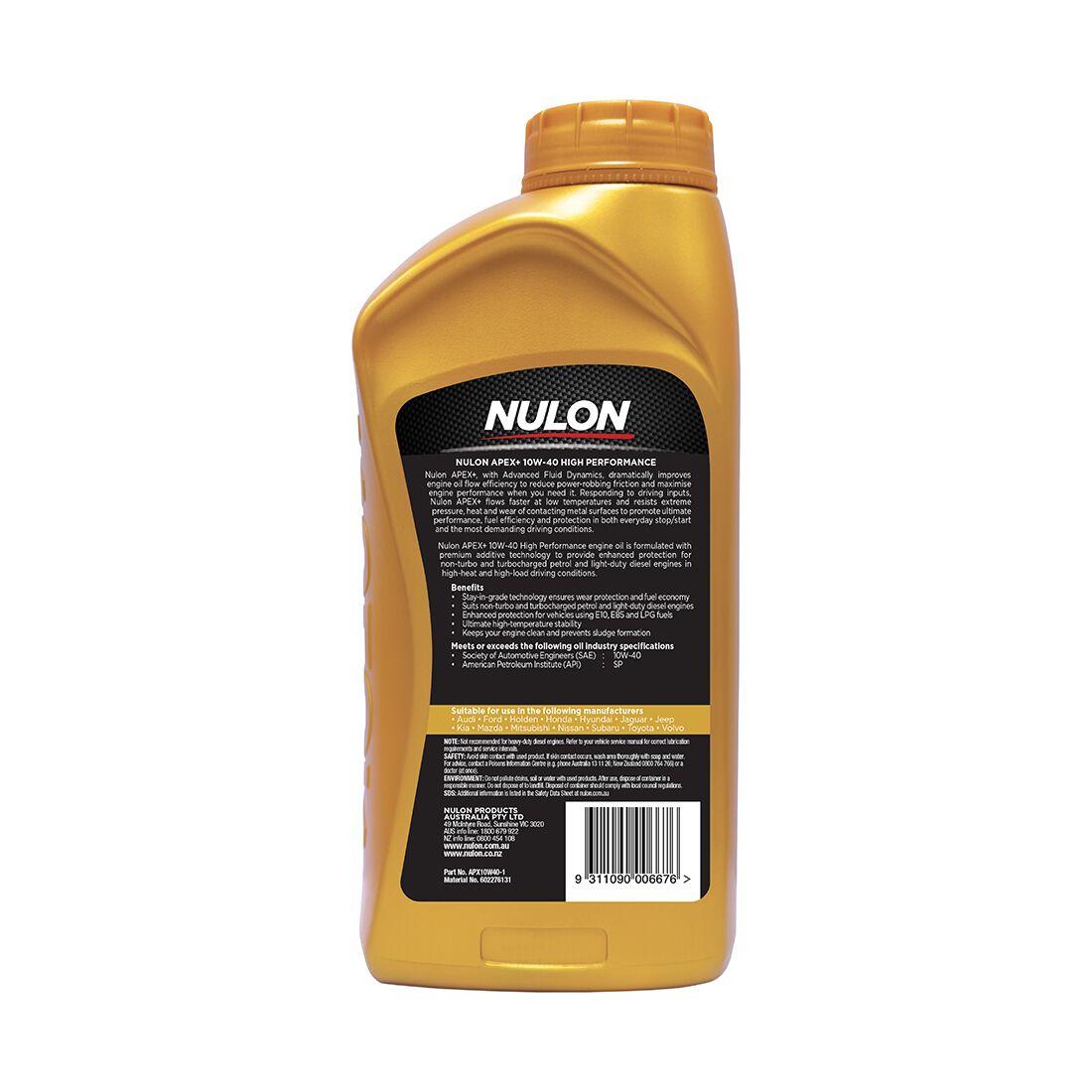 Nulon Apex+ High Performance Engine Oil, 10W-40 1 Litre, , scanz_hi-res