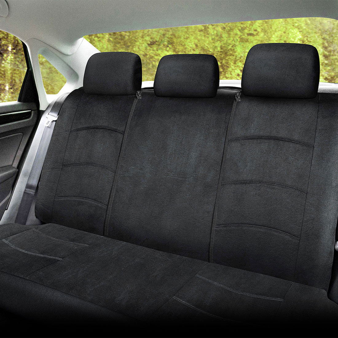 SCA Suede Velour Seat Covers Black Adjustable Headrests Rear Bench 06H, , scanz_hi-res