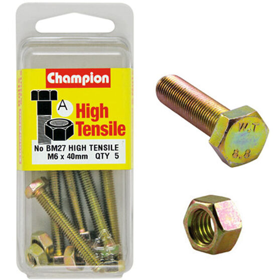 Champion High Tensile Bolts and Nuts BM27, M6 X 40mm, , scanz_hi-res