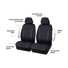 SCA Sports Leather Look & Carbon Seat Covers Black/Red Adjustable Headrests Airbag Compatible, , scanz_hi-res