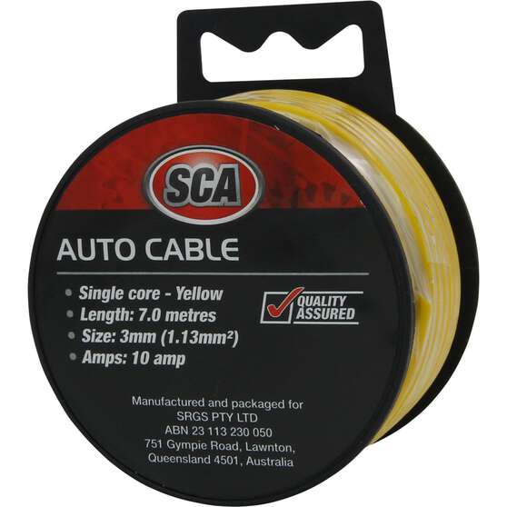 SCA Automotive Cable - Single Core, 10 Amp 3mm x 7m, Yellow, , scanz_hi-res