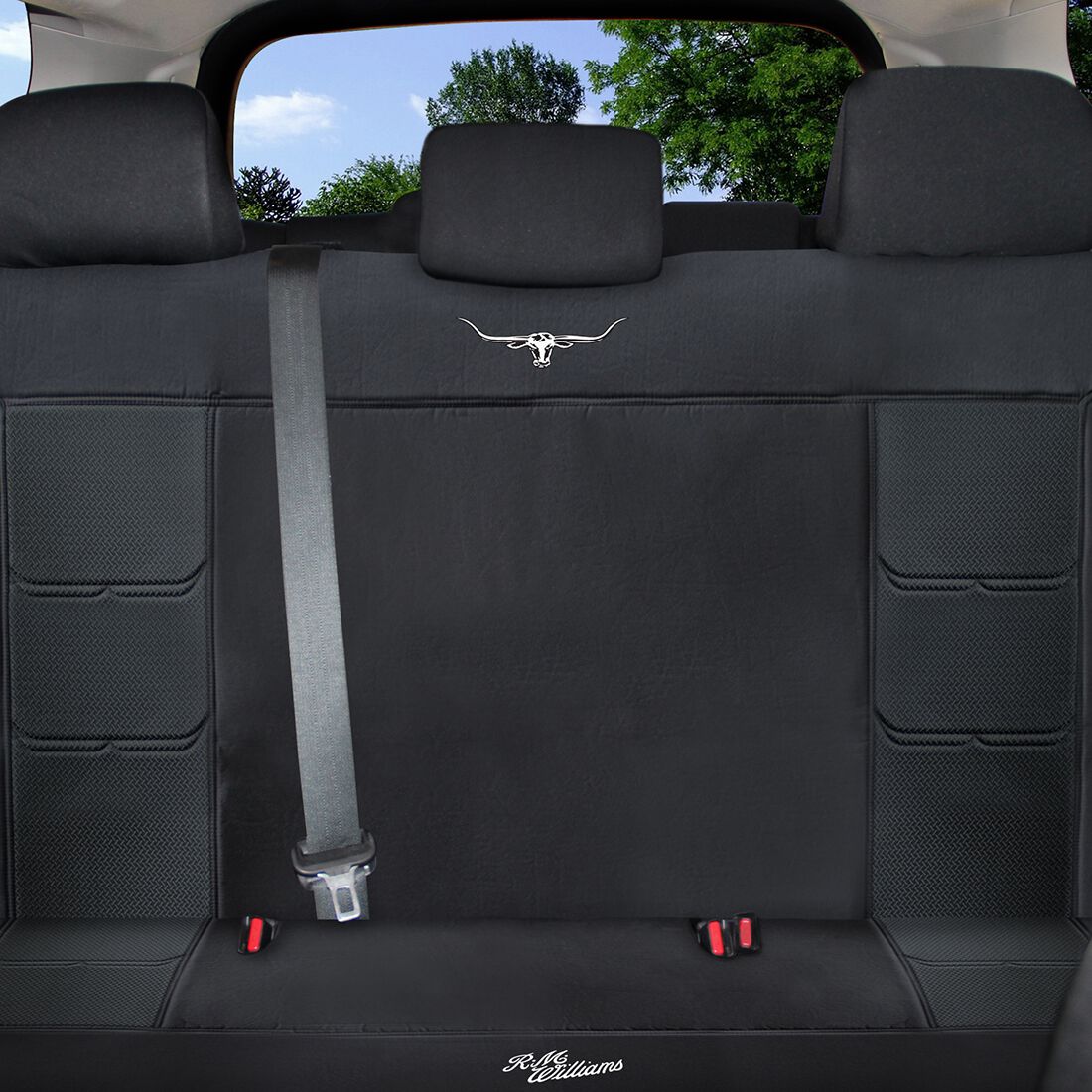R.M.Williams Woven Seat Covers Black Adjustable Headrests Size 06H Rear Seat, , scanz_hi-res