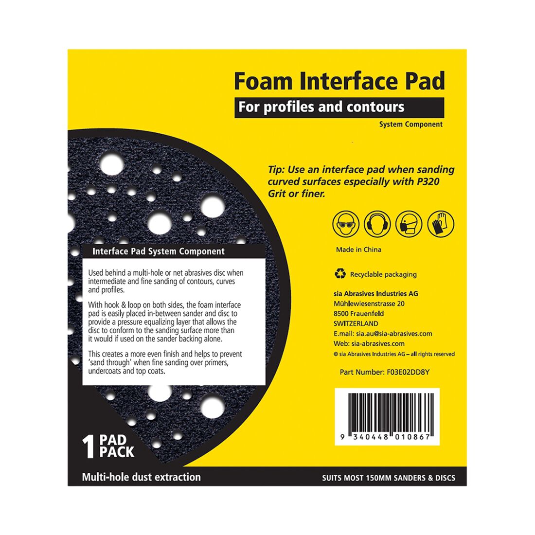 SIA Abrasives Interface Pad, 150X10mm, 103H Single Piece, , scanz_hi-res