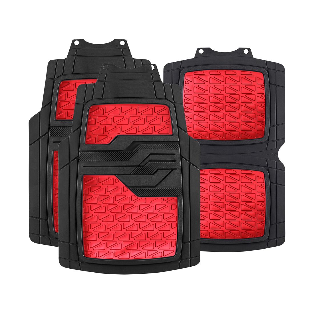 SCA Checkerplate PVC Car Floor Mats - Set of 4, Red/Black, , scanz_hi-res