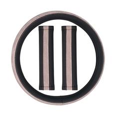 SCA Leather Look Steering Wheel Cover and Seat Belt Buddy Set Pink Shimmer, , scanz_hi-res