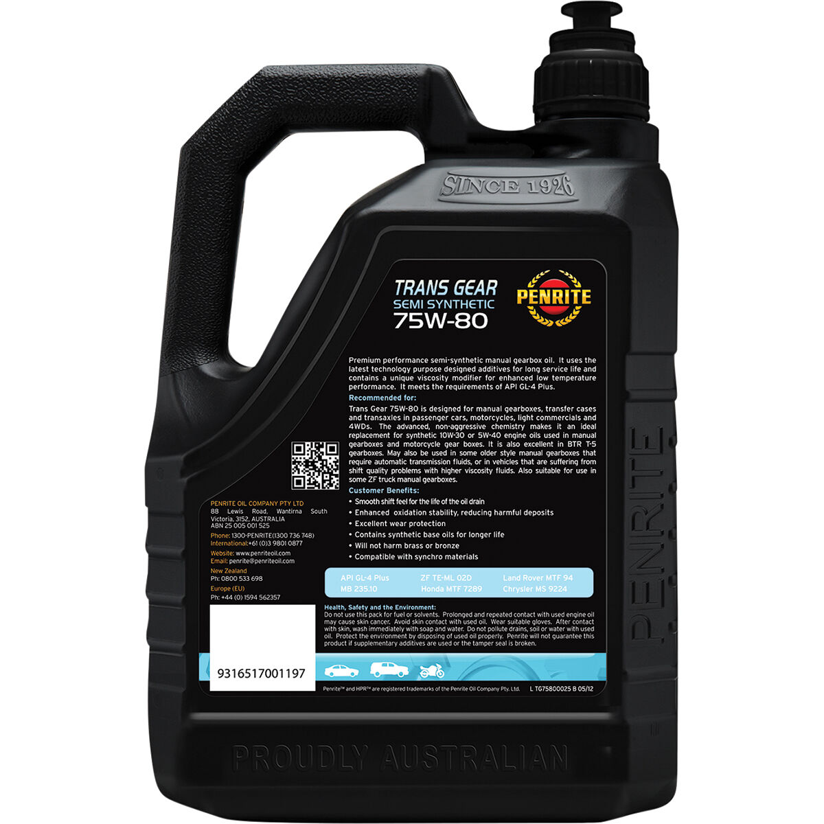 Penrite Trans Gear Oil - 75W-80 2.5 Litre, , scanz_hi-res