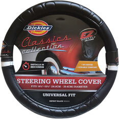 Dickies Espirit Leather Look Steering Wheel Cover - Black/White, 380mm Approx Diameter, , scanz_hi-res