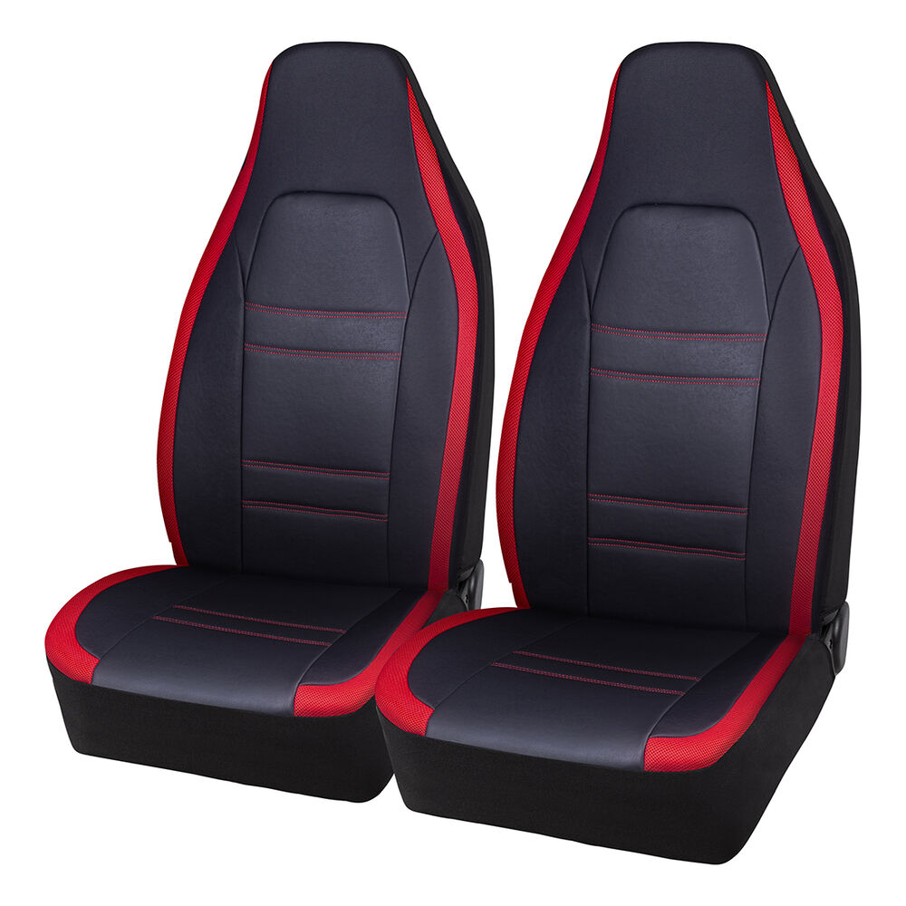 SCA Racing Leather Look & Mesh Seat Covers Black/Red Airbag Compatible