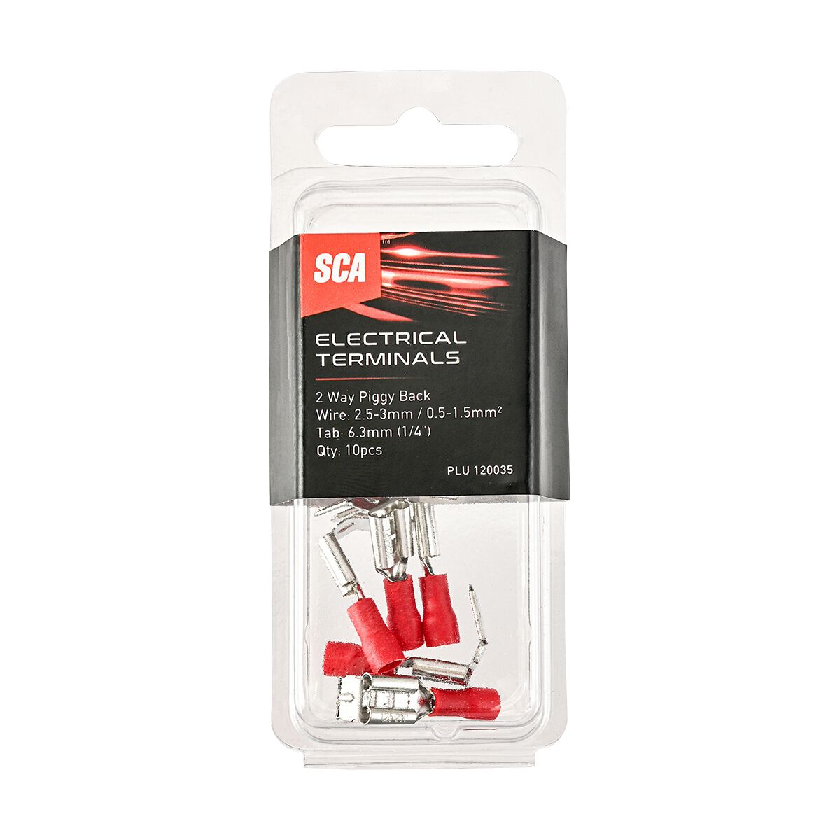 SCA 2 Way Piggy Back Terminals 6.3mm Red 10 Pack, , scanz_hi-res