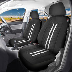 Dickies Espirit Leather Look Seat Covers Black/White Adjustable Headrest Airbag Compatible, , scanz_hi-res