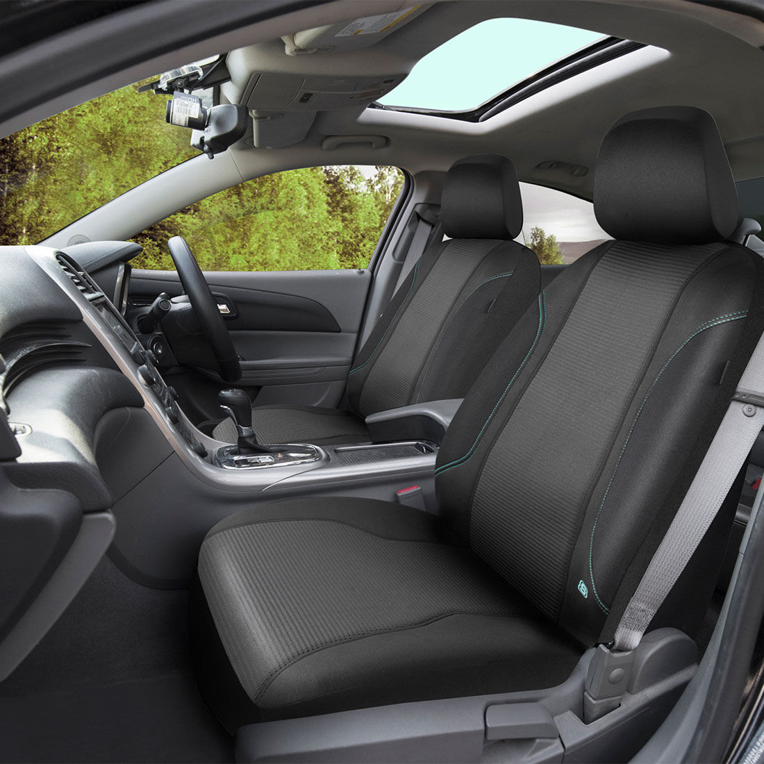 Skechers Air Cooled Memory Foam Seat Covers Black/Aqua Adjustable Headrests Airbag Compatible, , scanz_hi-res