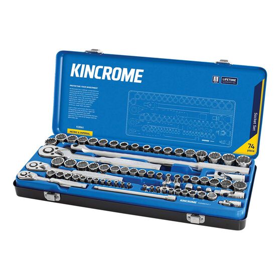 Kincrome Socket Set 1/4, 3/8 & 1/2" Drive Metric & SAE 74 Piece, , scanz_hi-res