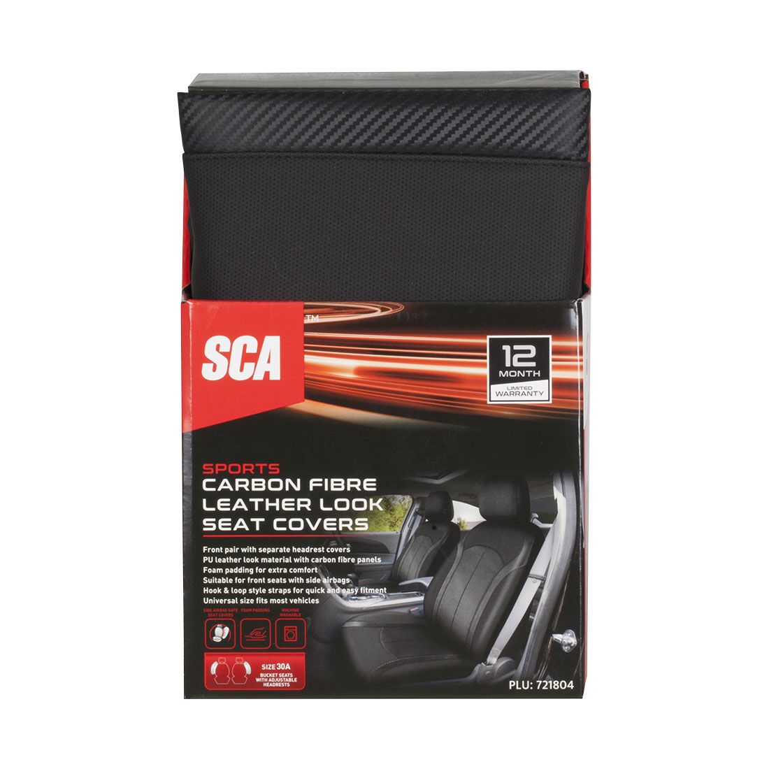 SCA Seat Cover Sports Black Leather Look, Adjustable Headrests, Airbag Compatible, Size 30A, , scanz_hi-res