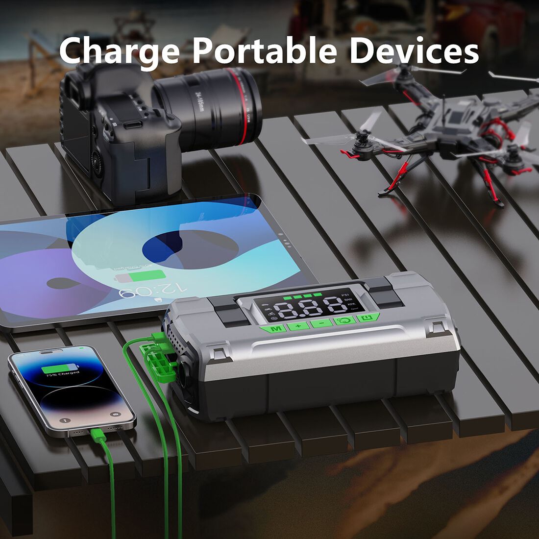 CAROSS T14 12V 2000A Smart Lithium Jump Starter With Built-in Air Compressor & 3 Mode LED Worklight, , scanz_hi-res