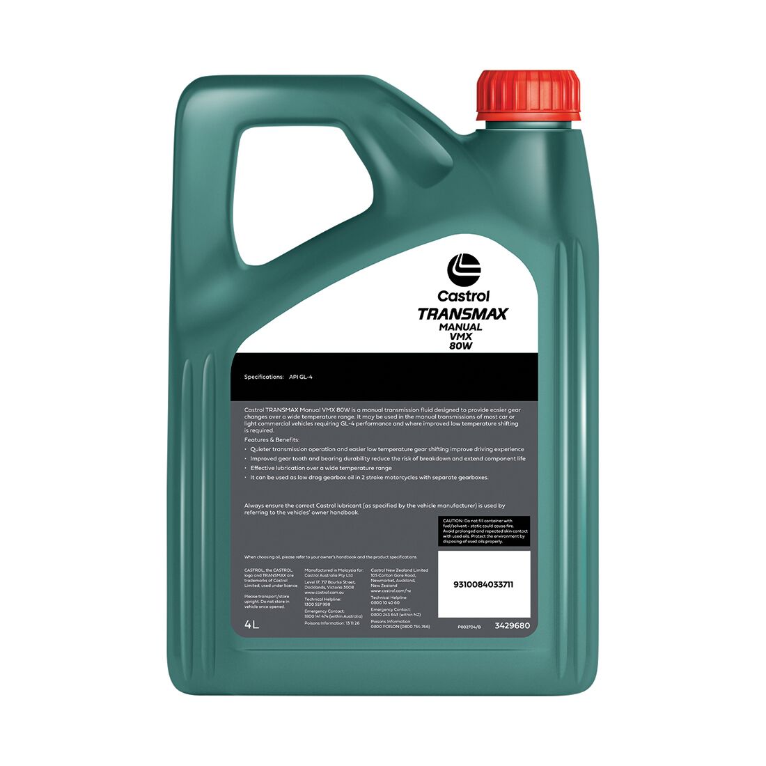 Castrol Transmax Manual VMX Gear Oil, 80W, 4 Litres, , scanz_hi-res