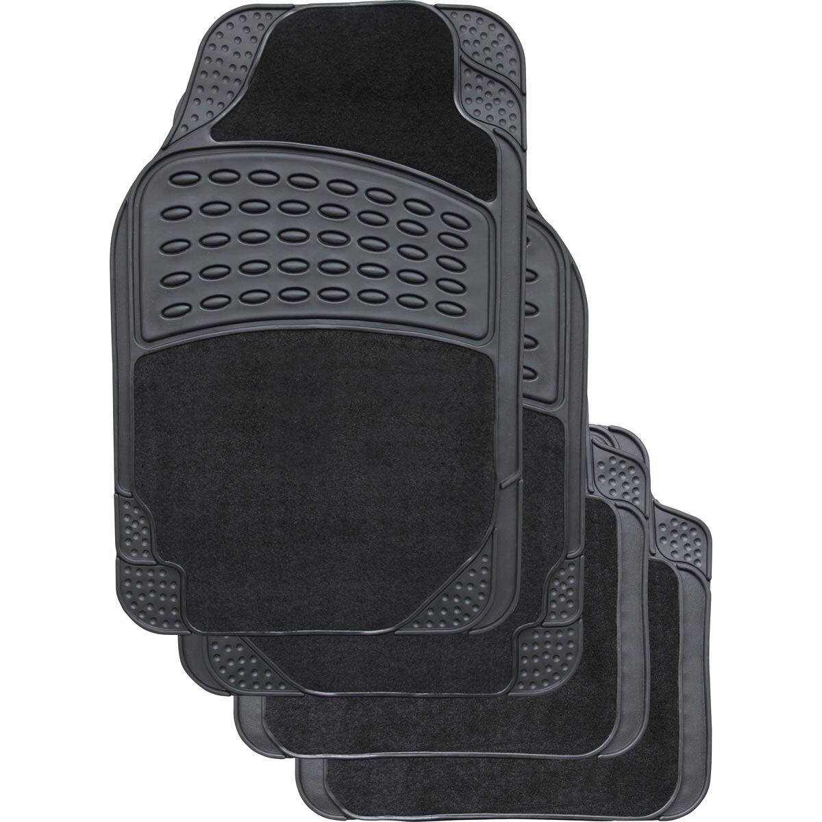 SCA Combo Carpet/PVC Car Floor Mats - Set of 4, Black, , scanz_hi-res