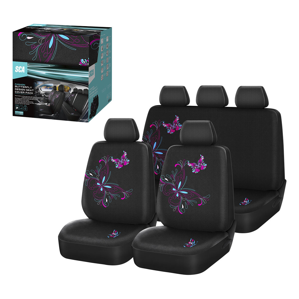 SCA Butterfly Seat Cover Pack Pink/Blue Adjustable Headrests Airbag Compatible 30&06H SAB, , scanz_hi-res
