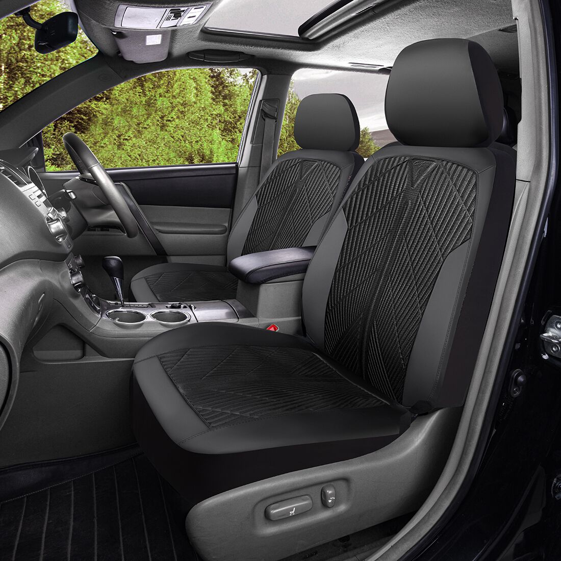 SCA Embossed Leather Look Front Seat Covers Black, , scanz_hi-res