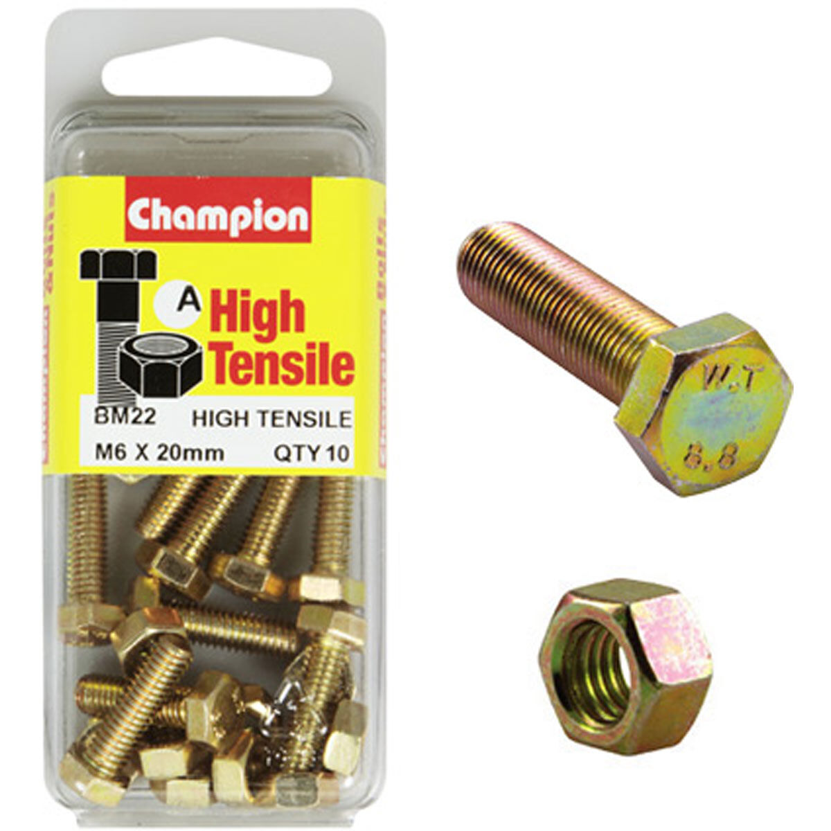 Champion High Tensile Bolts and Nuts BM22, M6 X 20mm, , scanz_hi-res